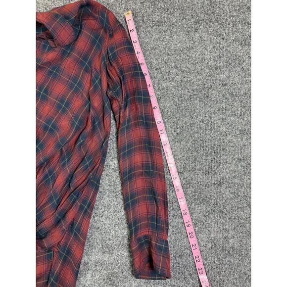 Abercrombie & Fitch Shirt Medium Twist Front Hi Low Hem Red Plaid Long Sleeve - Picture 4 of 11